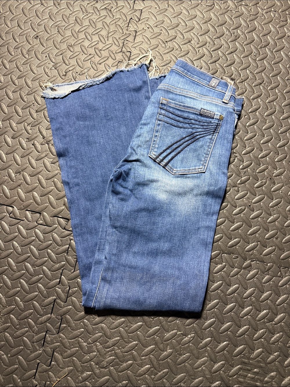 7 For All Mankind  Jeans in Blue  cut the cuff off to 32”  size 26